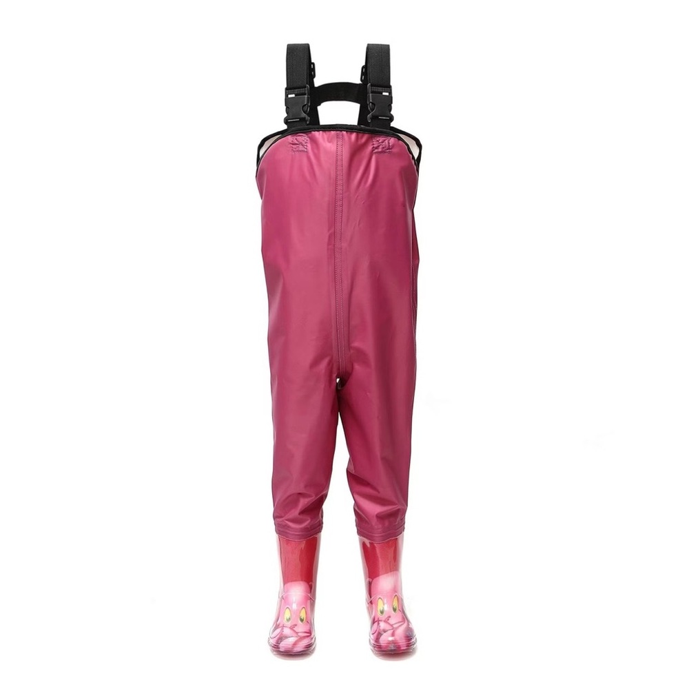 Kids Waterproof Fishing Chest Waders Bib Overalls Attached Boots Adjustable Sz 2